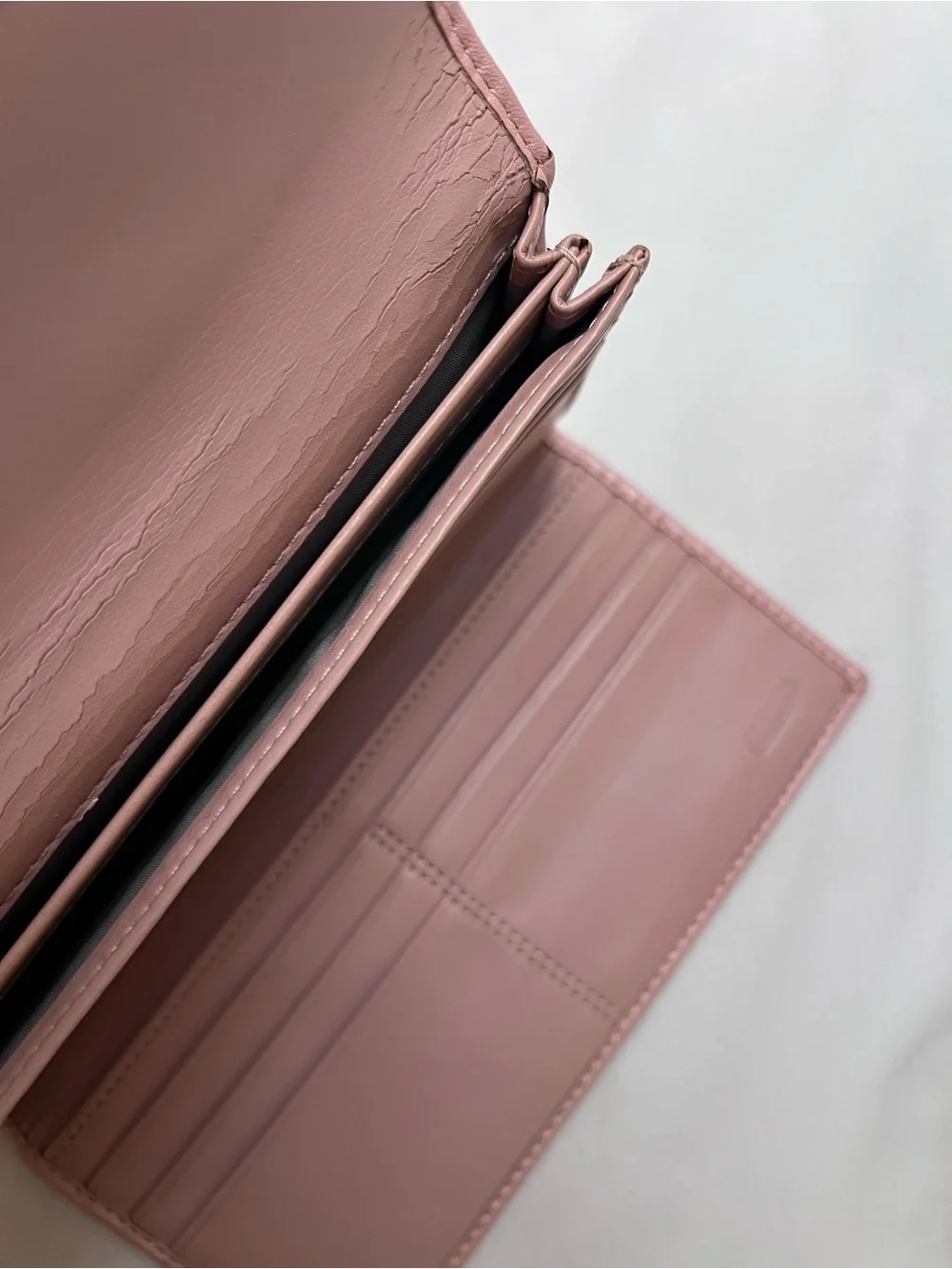 Coach Y2K era Blush Pink Tri-Fold Wallet with Round Silver C Emblem Buckle